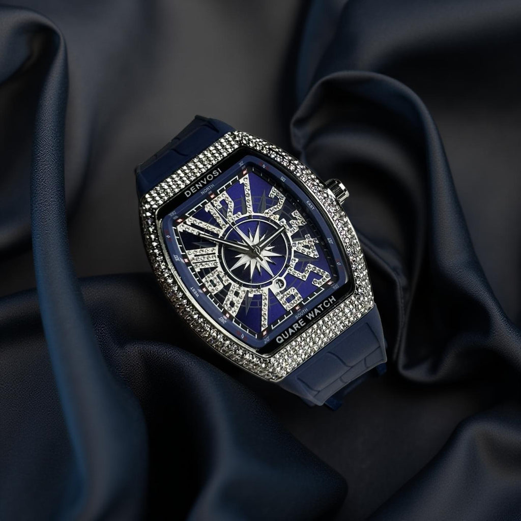 Iced Out Silver Blue Watch