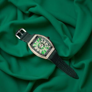 Iced Out Green Strap Watch