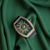 Iced Out Green Strap Watch